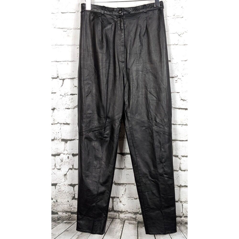 VTG 1980's BETTINA 100% Leather Trouser Pants Black High-Rise *Modern Medium